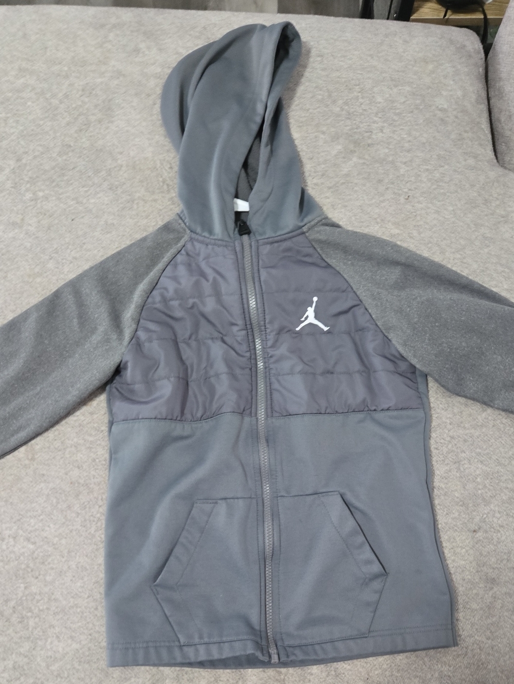 Jordan Gray Quilted-Panel Hooded Full-Zip Jacket